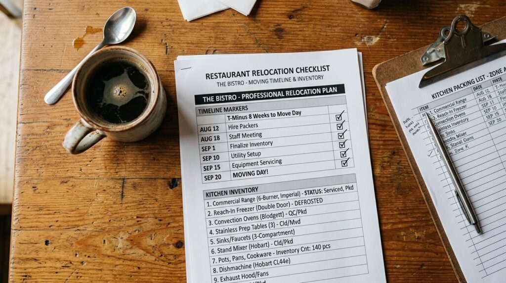 Close-up overhead shot of a detailed moving checklist with c
