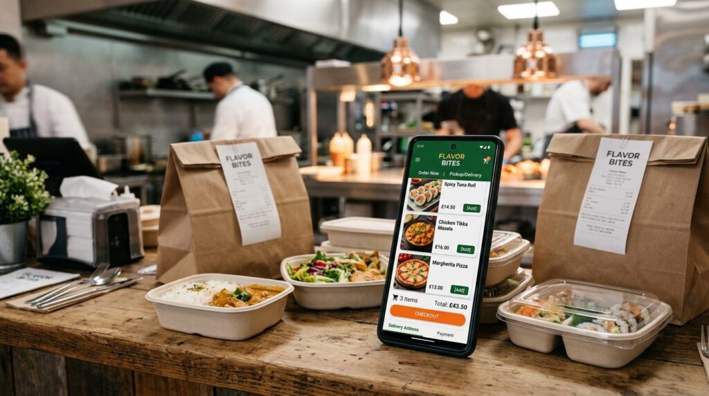 Smartphone screen showing a restaurant takeaway ordering app