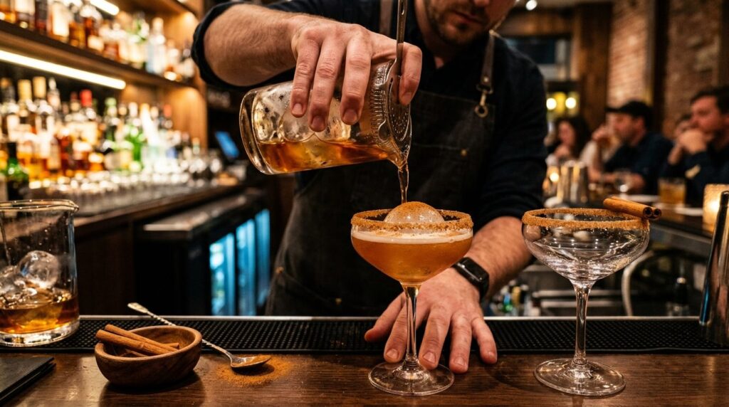 Close-up photorealistic image of cinnamon-dusted cocktails b