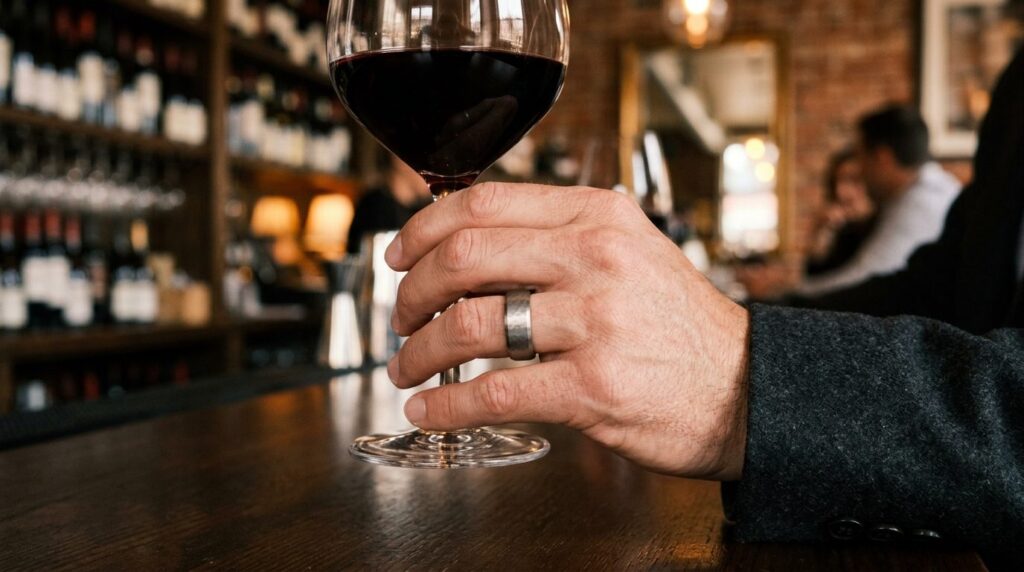Close-up detail shot of a sophisticated mans hand wearing a